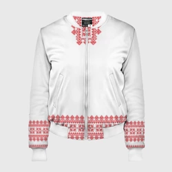 Женский бомбер 3D Славянский орнамент и узоры - вышиванка рубаха белая