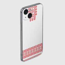 Чехол для iPhone 15 силиконовый с защитой камеры Славянский орнамент и узоры - вышиванка рубаха белая - фото 2