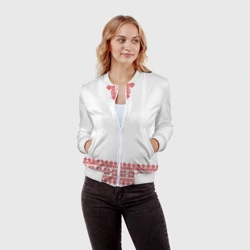 Женский бомбер 3D Славянский орнамент и узоры - вышиванка рубаха белая - фото 2