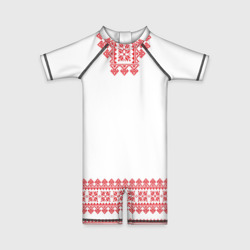 Детский купальный костюм 3D Славянский орнамент и узоры - вышиванка рубаха белая