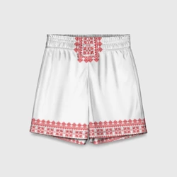 Детские спортивные шорты 3D Славянский орнамент и узоры - вышиванка рубаха белая
