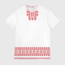 Мужская футболка 3D Славянский орнамент и узоры - вышиванка рубаха белая