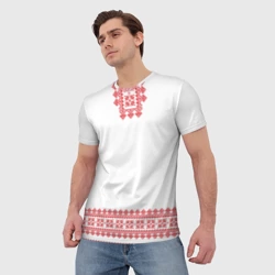 Мужская футболка 3D Славянский орнамент и узоры - вышиванка рубаха белая - фото 2