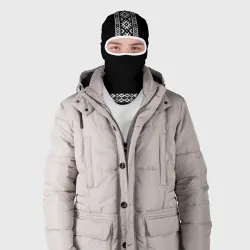 Балаклава 3D Славянский орнамент и узор на черном - вышиванка рубаха черная с белой - фото 2