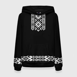 Женская толстовка 3D Славянский орнамент и узор на черном - вышиванка рубаха черная с белой