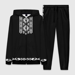 Женский костюм 3D Славянский орнамент и узор на черном - вышиванка рубаха черная с белой