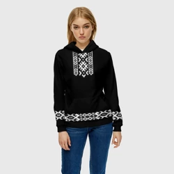 Женская толстовка 3D Славянский орнамент и узор на черном - вышиванка рубаха черная с белой - фото 2