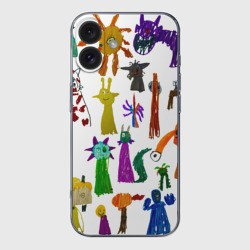 Чехол для iPhone 16 силиконовый с защитой камеры Детские рисунки героев из игры Роблокс