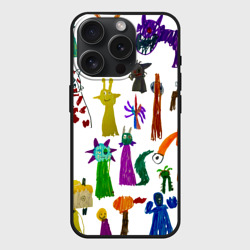 Чехол силиконовый для Apple iPhone 15 Pro Мax матовый Детские рисунки героев из игры Роблокс