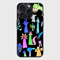 Чехол силиконовый для Apple iPhone 15 Pro Мax матовый Яркие монстры на черном фоне