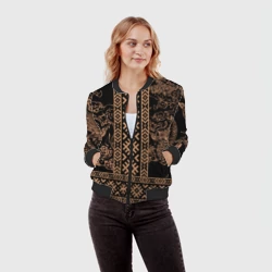 Женский бомбер 3D Золотой дракон с узорами славянскими - фото 2