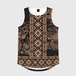 Мужская спортивная майка 3D Золотой дракон с узорами славянскими