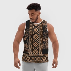 Мужская спортивная майка 3D Золотой дракон с узорами славянскими - фото 2