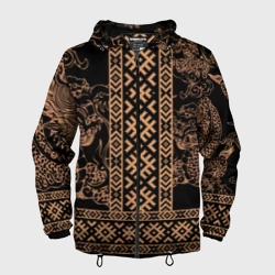 Мужская ветровка 3D Золотой дракон с узорами славянскими