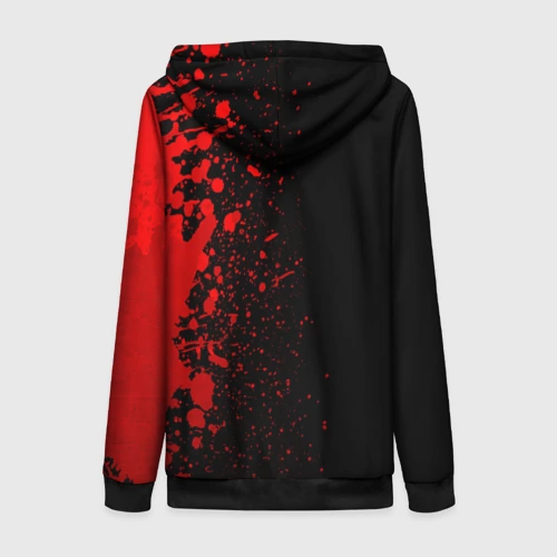 Женская толстовка 3D на молнии с принтом Angels of Death - red gradient по-вертикали, вид сзади #1