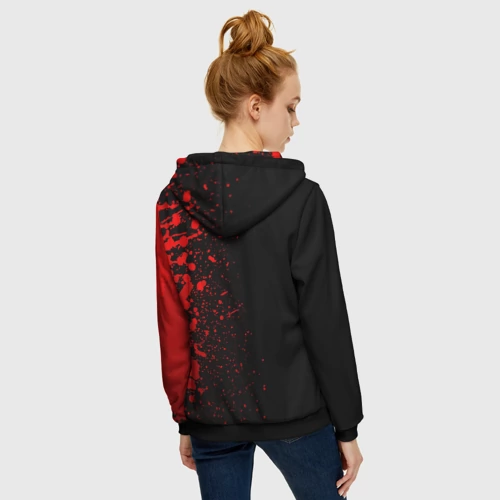 Женская толстовка 3D на молнии с принтом Angels of Death - red gradient по-вертикали, вид сзади #2