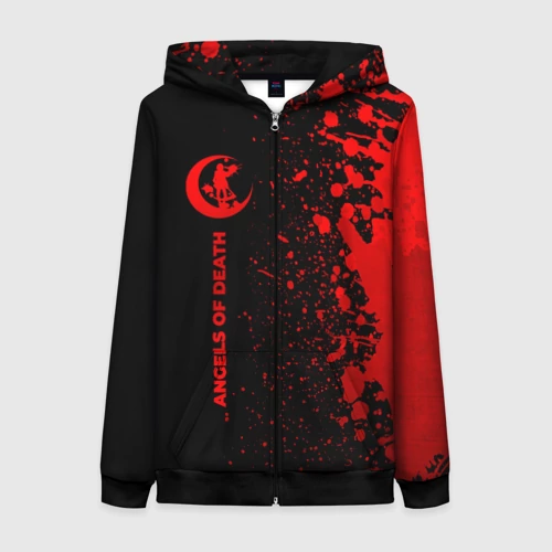 Женская толстовка 3D на молнии с принтом Angels of Death - red gradient по-вертикали, вид спереди #2