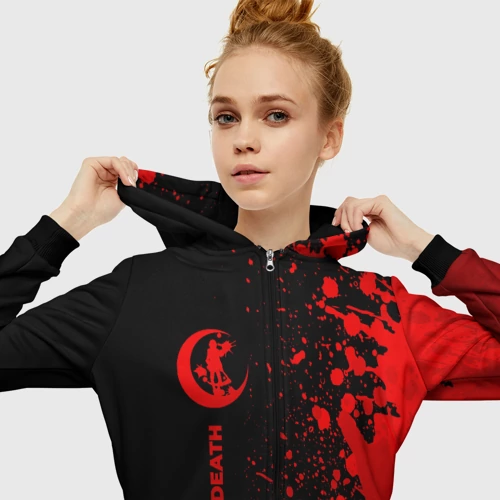 Женская толстовка 3D на молнии с принтом Angels of Death - red gradient по-вертикали, вид сбоку #3
