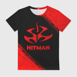 Женская футболка 3D Hitman - red gradient