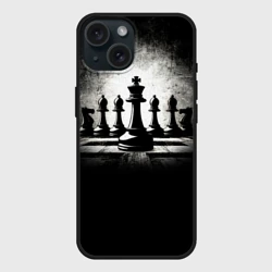 Чехол силиконовый для Apple iPhone 15 матовый Шахматные фигуры на черном