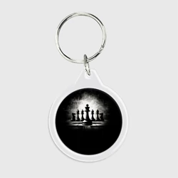 Брелок круглый Шахматные фигуры на черном
