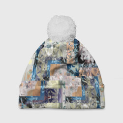Шапка 3D c помпоном Цветочная геометрическая абстракция