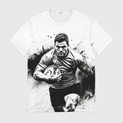 Мужская футболка 3D Регбист в черном дыму