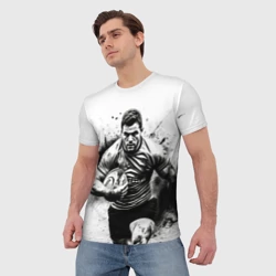 Мужская футболка 3D Регбист в черном дыму - фото 2