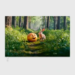 Флаг 3D Колобок и заяц в лесу