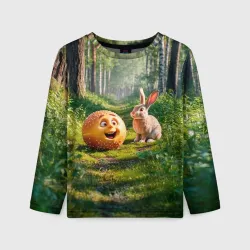 Детский лонгслив 3D Колобок и заяц в лесу