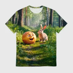 Мужская футболка 3D Колобок и заяц в лесу