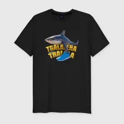 Мужская футболка хлопок Slim Brainrot shark meme - Tralalero Tralala meme