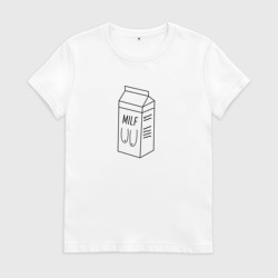 Женская футболка хлопок Milf на пакете молока