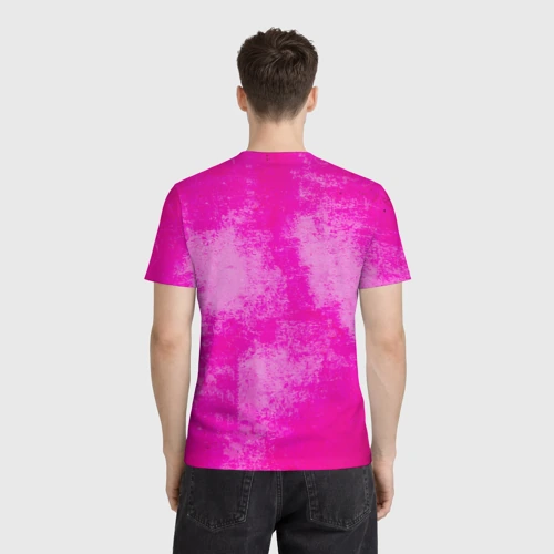 Мужская футболка 3D с принтом Триатлонист на розовом, вид сзади #2