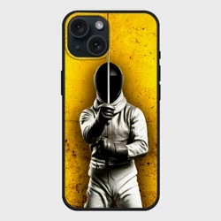 Чехол силиконовый для Apple iPhone 15 матовый Фехтовальщик с рапирой на желтом