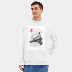 Мужской свитшот oversize без начеса хлопок Белая Лилия Литвяк лётчица - фото 2