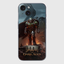Чехол для iPhone 15 силиконовый с защитой камеры Думгай и меха дракон Doom the dark ages