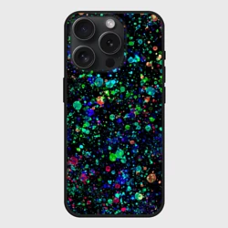 Чехол силиконовый для Apple iPhone 15 Pro Мax матовый Чёрный с брызгами сине-зелёными абстракция 