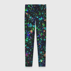Леггинсы 3D Чёрный с брызгами сине-зелёными абстракция 