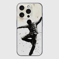 Чехол для iPhone 15 Pro Max силиконовый с защитой камеры Брейк-данс на белом