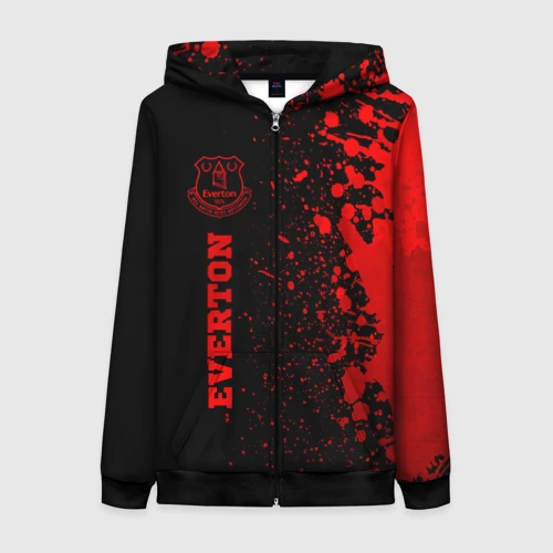 Женская толстовка 3D на молнии с принтом Everton - red gradient по-вертикали, вид спереди #2