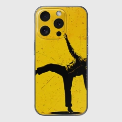 Чехол для iPhone 15 Pro Max силиконовый с защитой камеры Брейк-данс на желтом