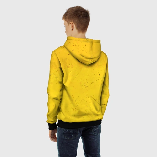 Детская толстовка 3D с принтом Брейк-данс на желтом, вид сзади #2