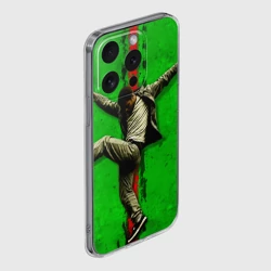 Чехол для iPhone 15 Pro Max силиконовый с защитой камеры Брейк-данс на зеленом - фото 2