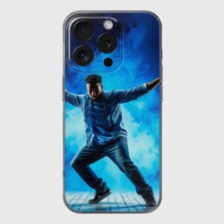 Чехол для iPhone 16 Pro Max силиконовый с защитой камеры Брейк-данс в синем дыму