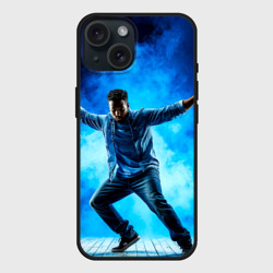 Чехол силиконовый для Apple iPhone 15 матовый Брейк-данс в синем дыму