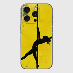 Чехол для iPhone 15 Pro силиконовый с защитой камеры Pole Dance на желтом