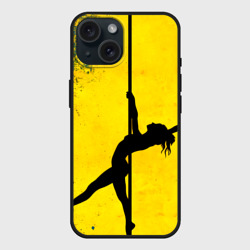Чехол силиконовый для Apple iPhone 15 матовый Pole Dance на желтом