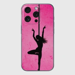 Чехол для iPhone 15 Pro Max силиконовый с защитой камеры Pole Dance на розовом