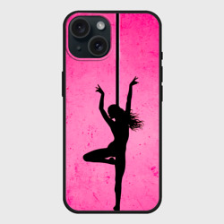 Чехол силиконовый для Apple iPhone 15 матовый Pole Dance на розовом